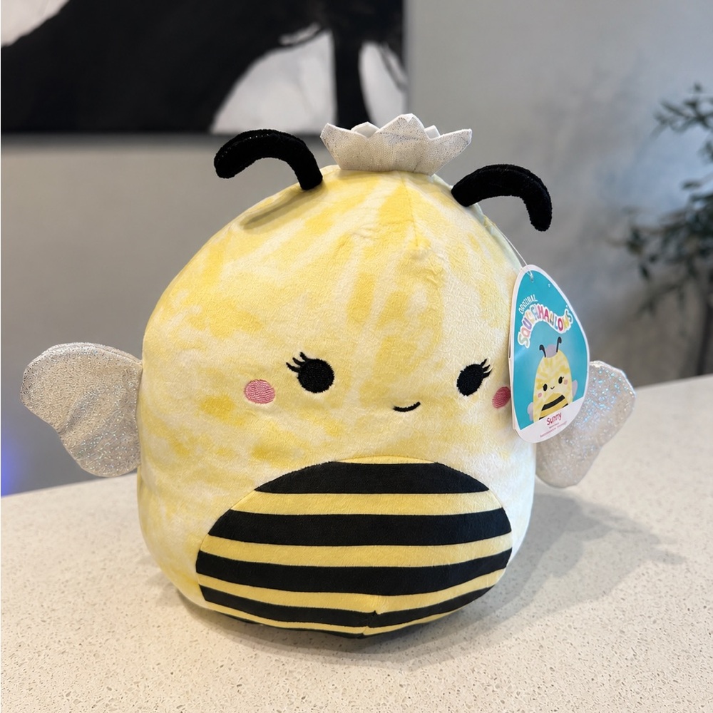 Squishmallows Yellow Bee Plush with Black Stripes and Silver Wings